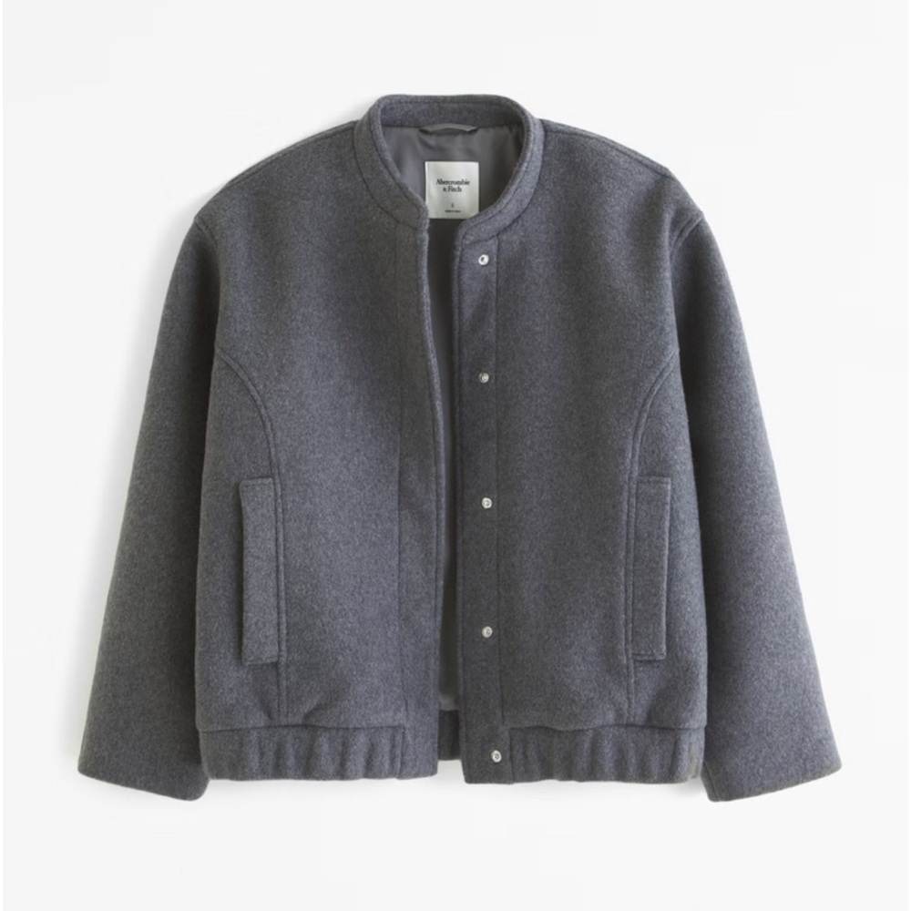 NWT Abercrombie and Fitch Wool-Blend Bomber Jacket Coat Dark Grey Small Classic
